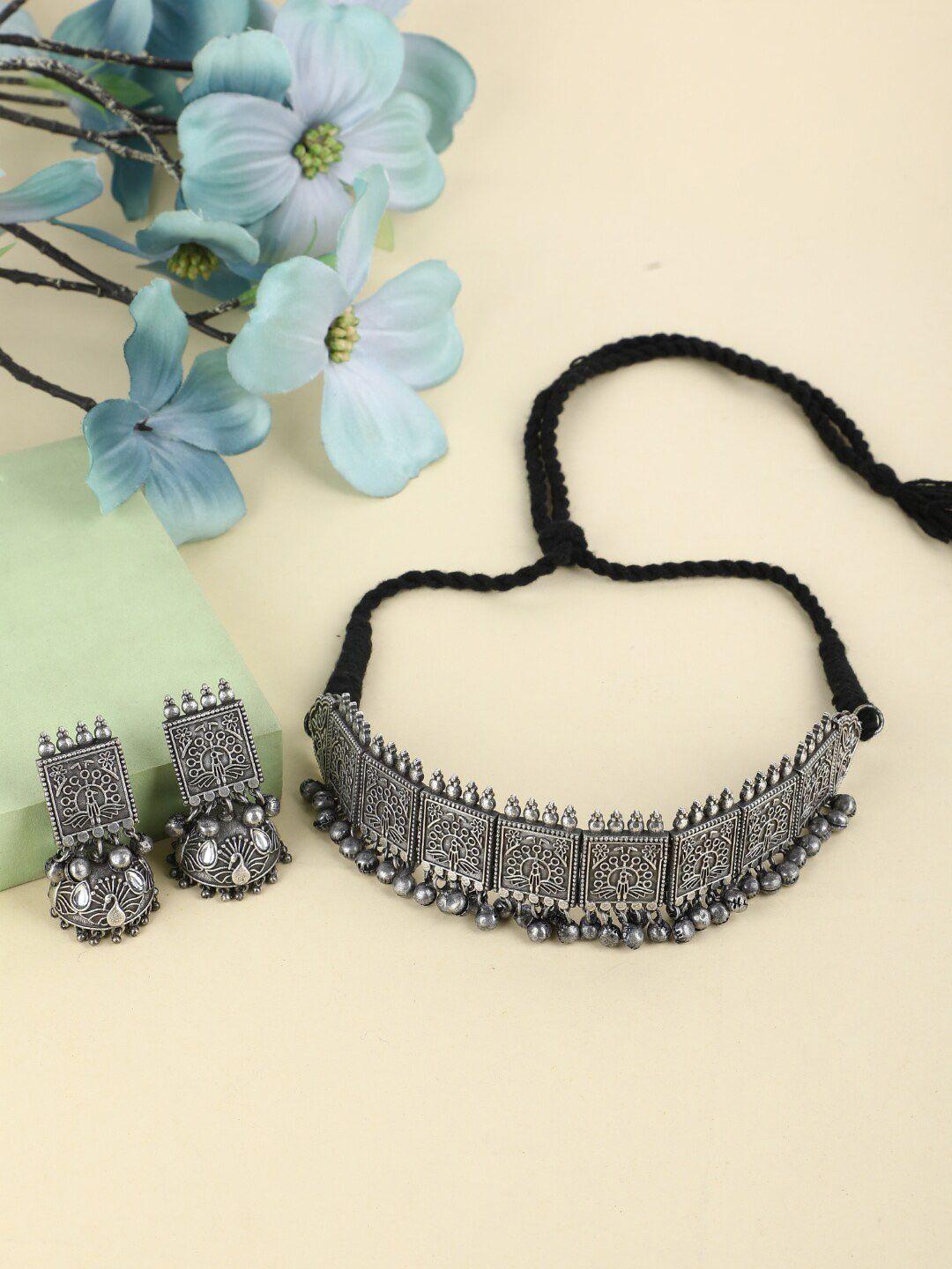 anouk silver-toned silver-plated oxidised jewellery set