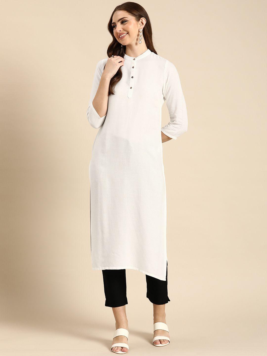 anouk solid band collar straight kurta