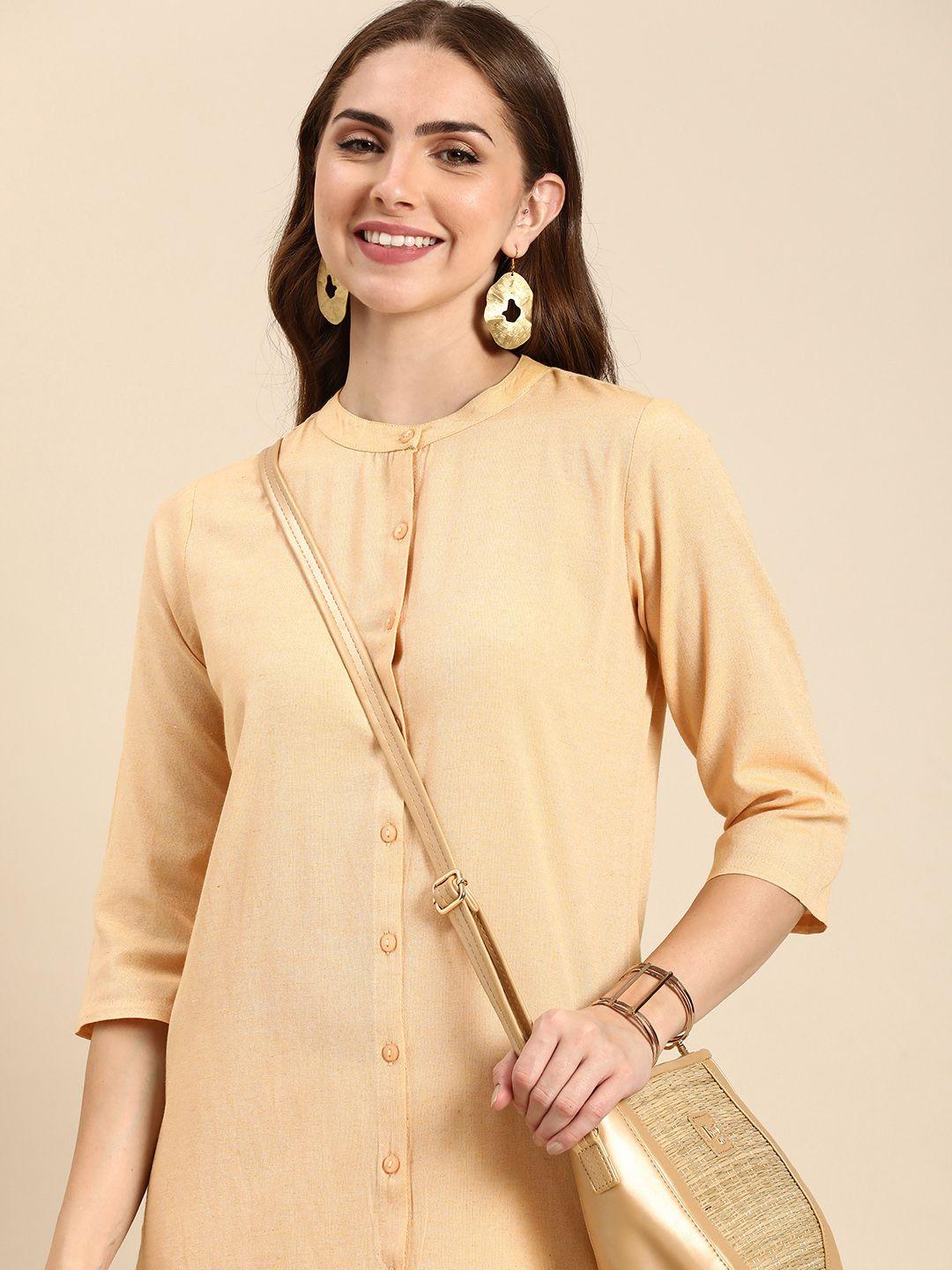 anouk solid band collar straight kurta