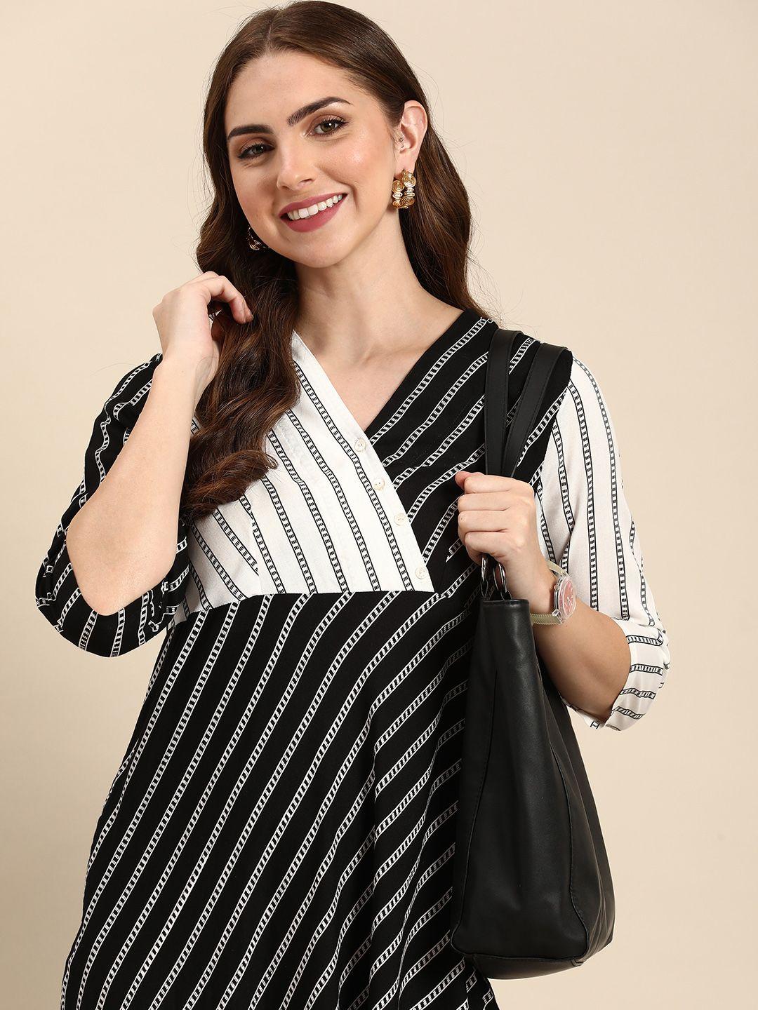 anouk striped a-line midi ethnic dress