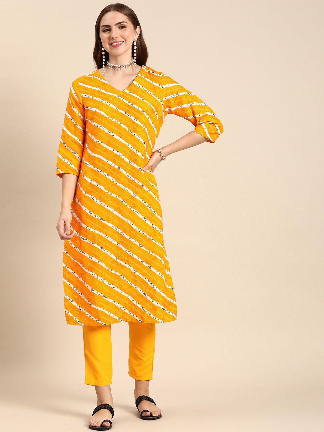 anouk striped and printed regular kurta with trousers