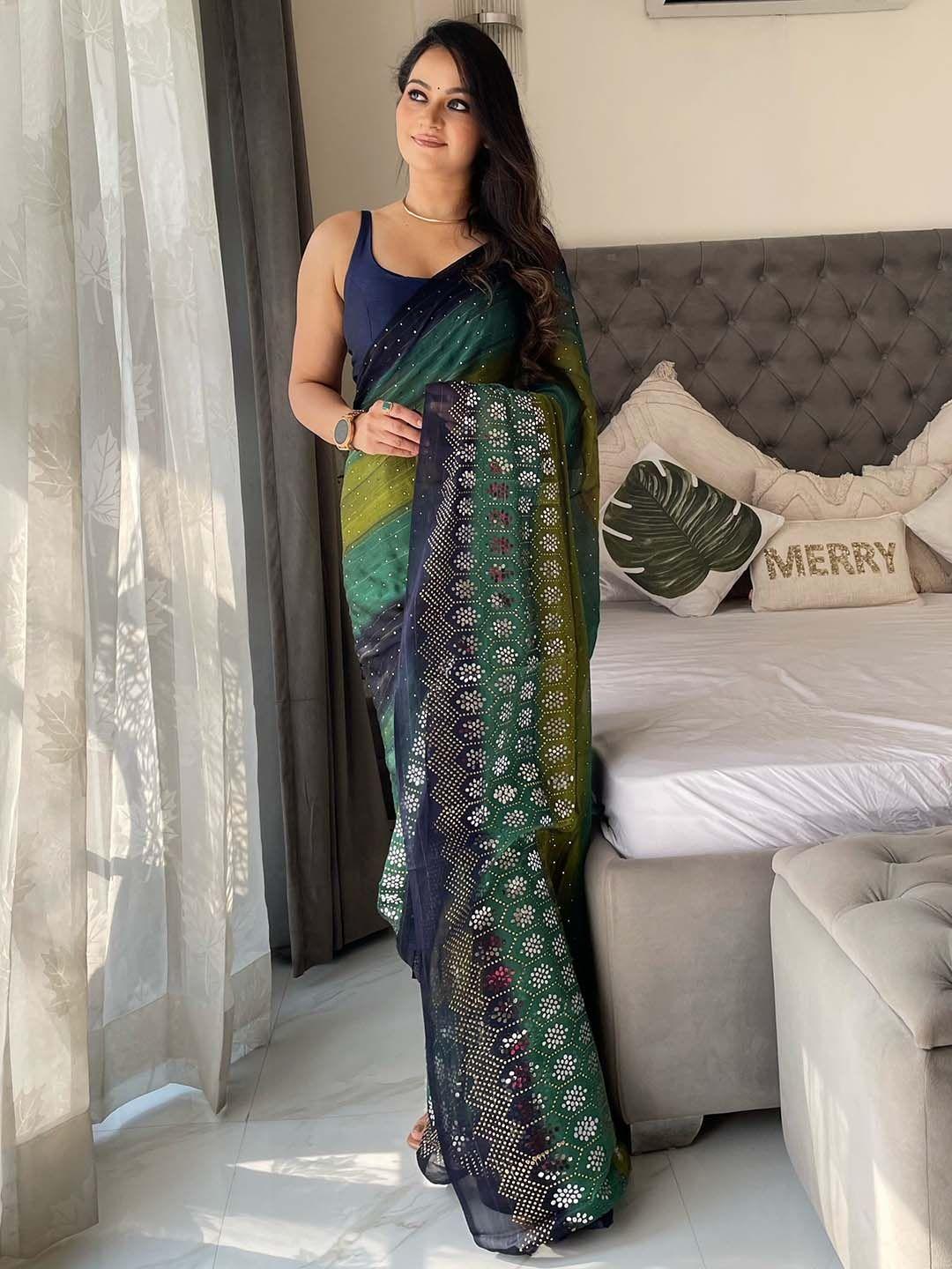 anouk striped embellished saree