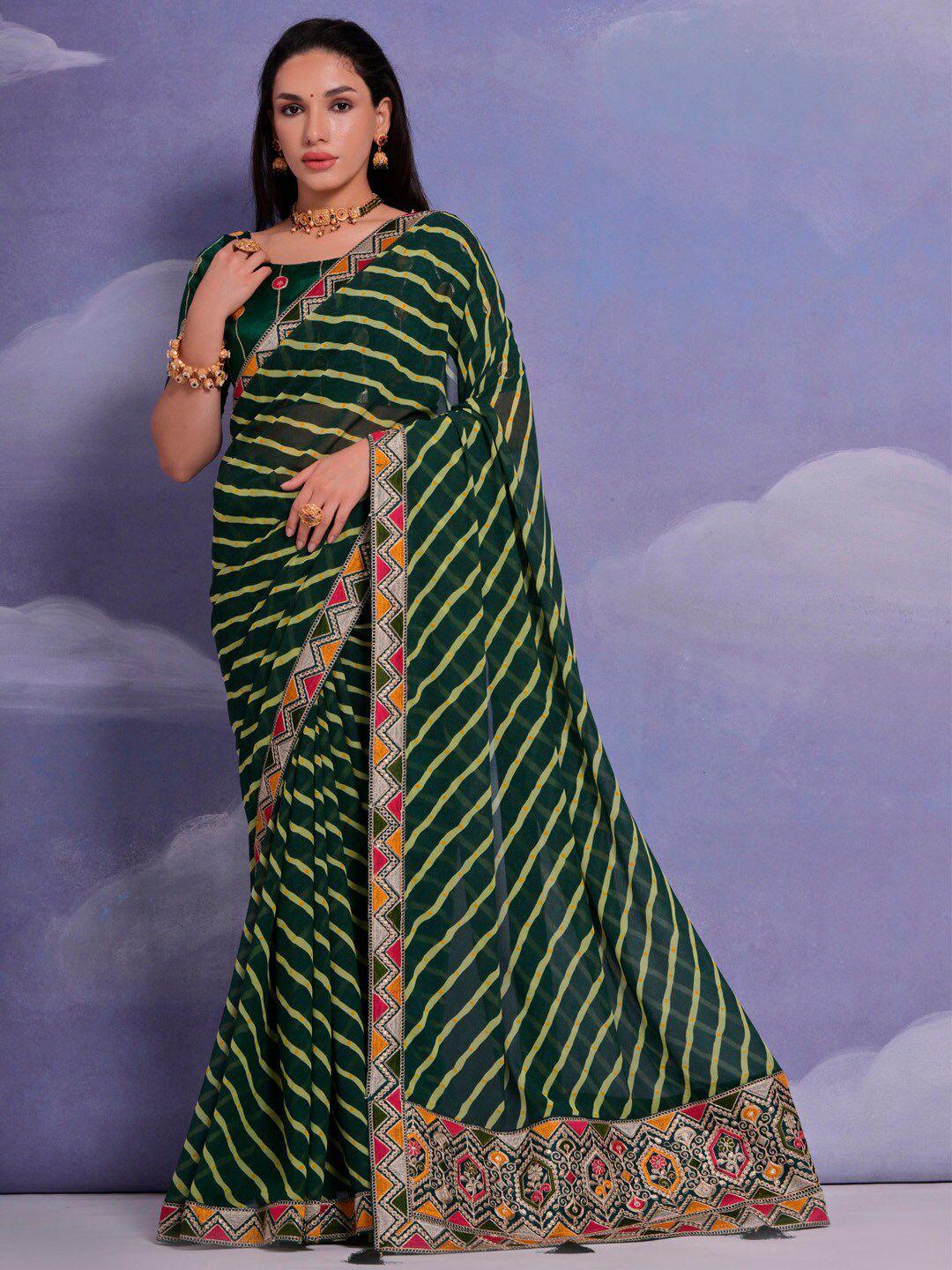 anouk striped embroidered pure georgette saree