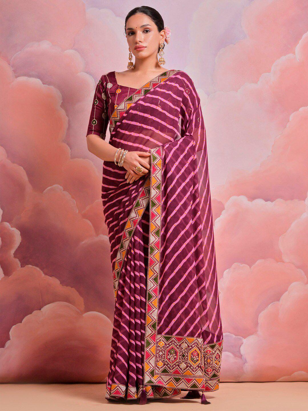 anouk striped embroidered pure georgette saree