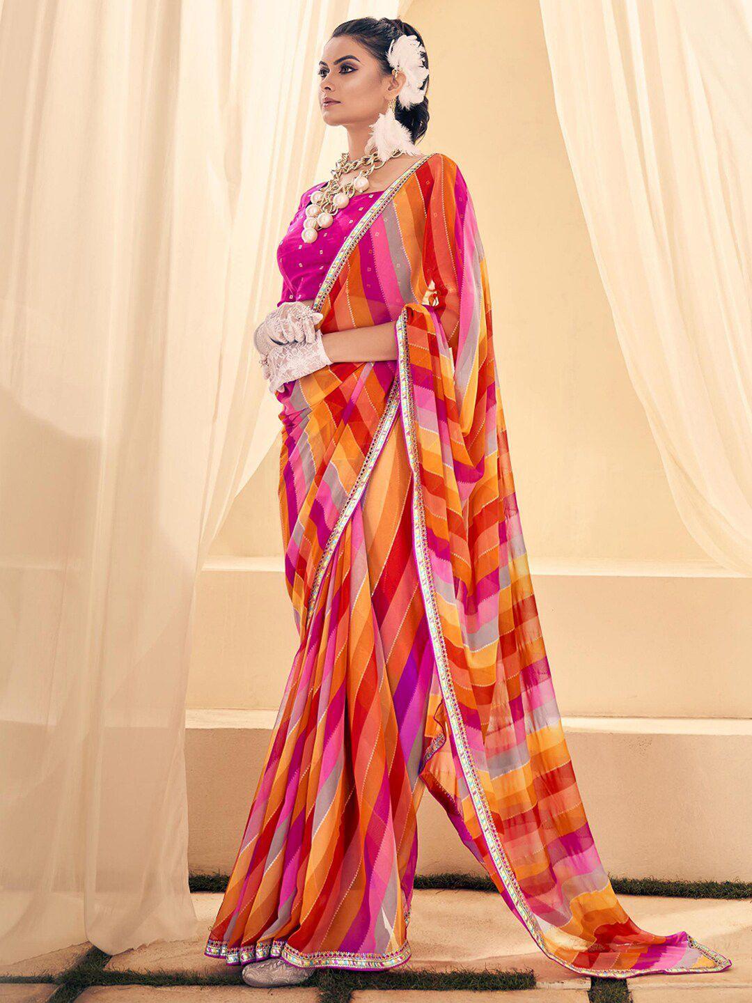 anouk striped embroidered saree