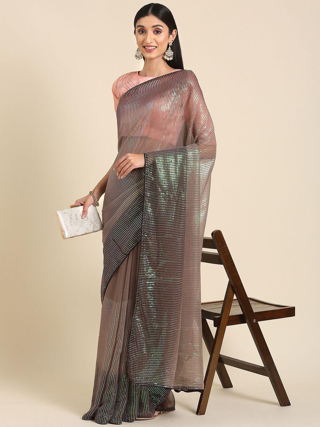 anouk striped embroidered sequinned saree