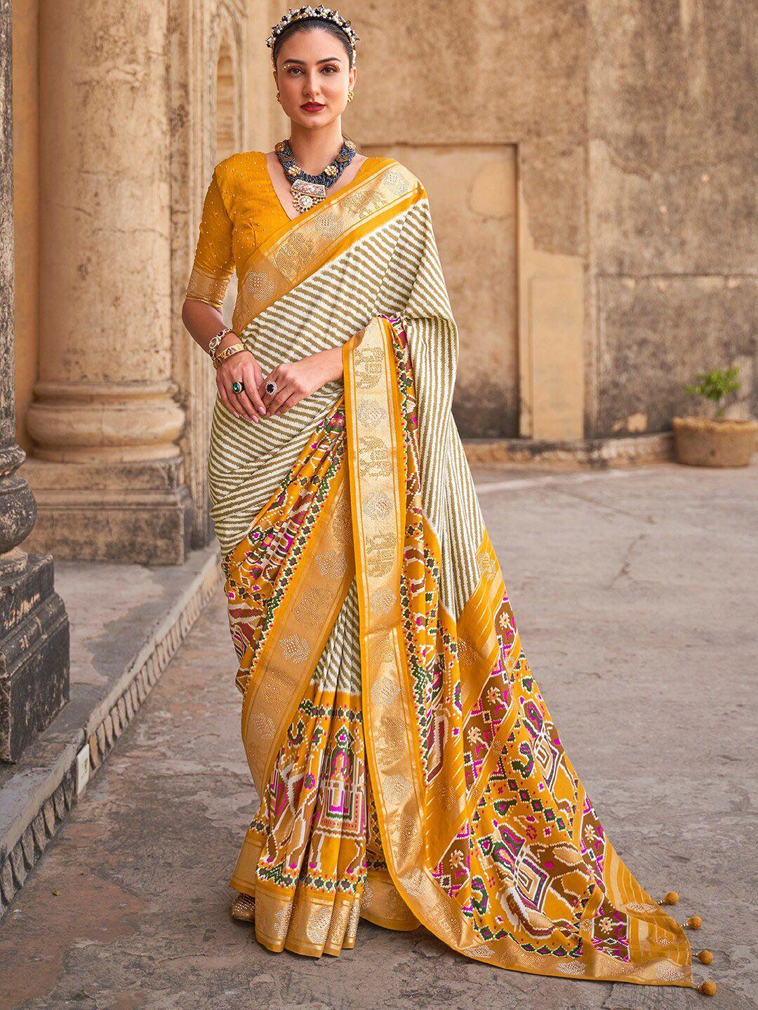 anouk striped ethnic motifs patola saree with zari border