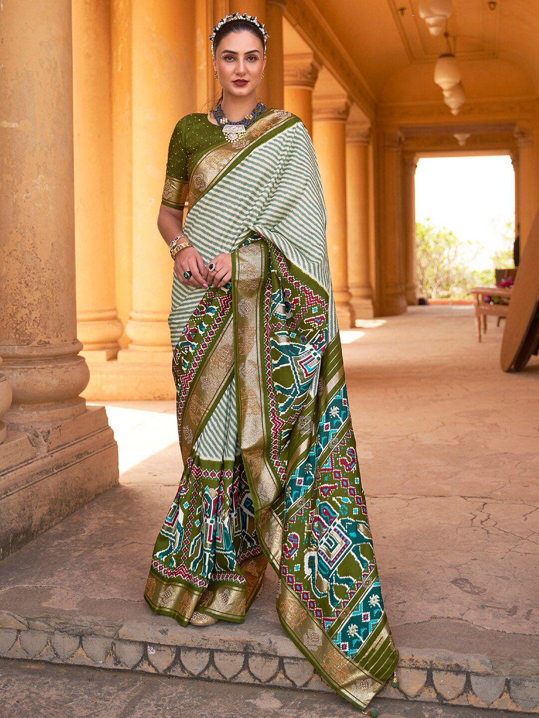 anouk striped ethnic motifs patola saree with zari border