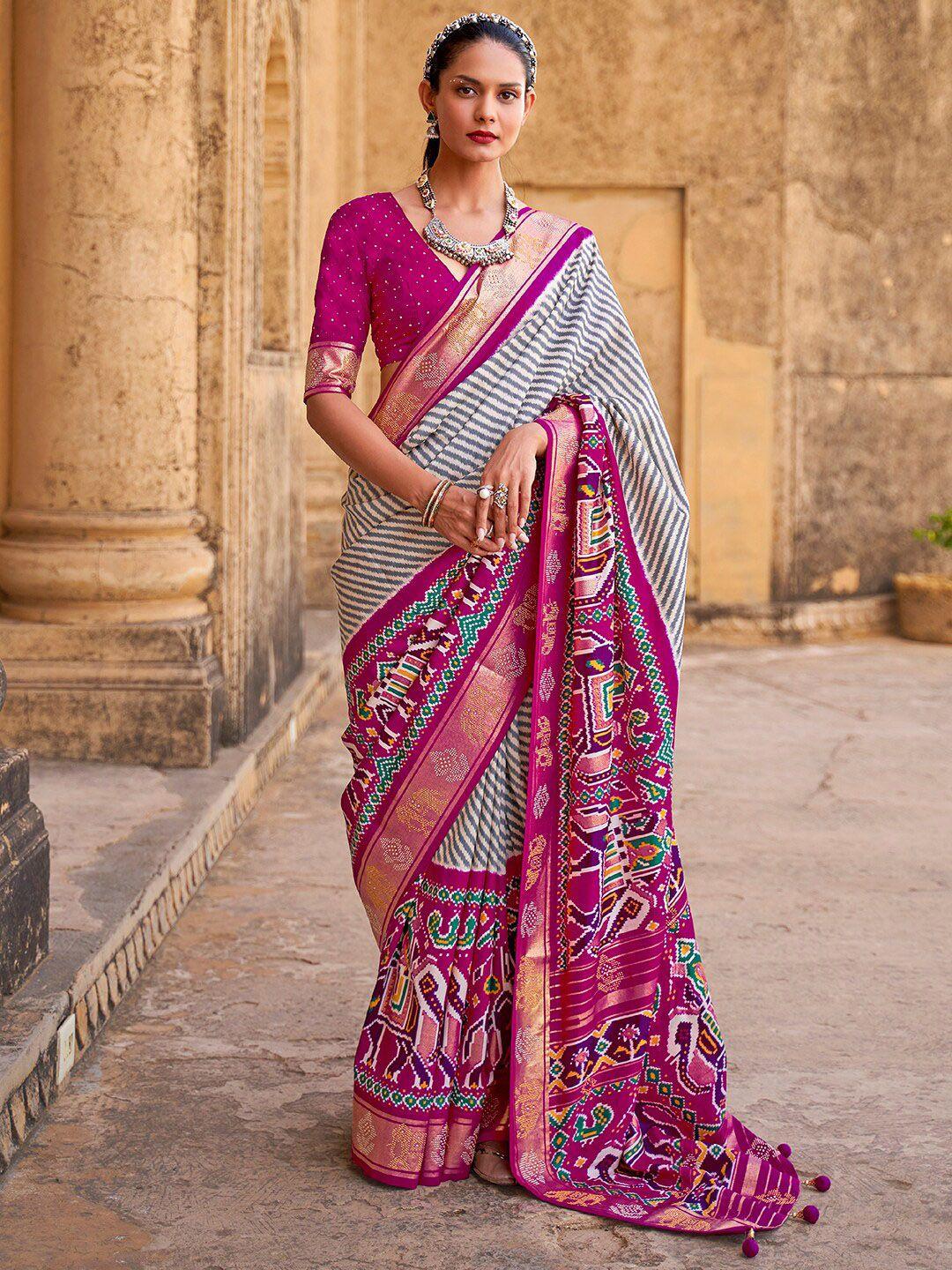 anouk striped ethnic motifs patola saree with zari border