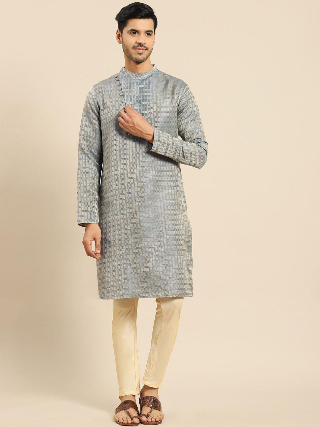 anouk striped mandarin collar long sleeves jacquard kurta