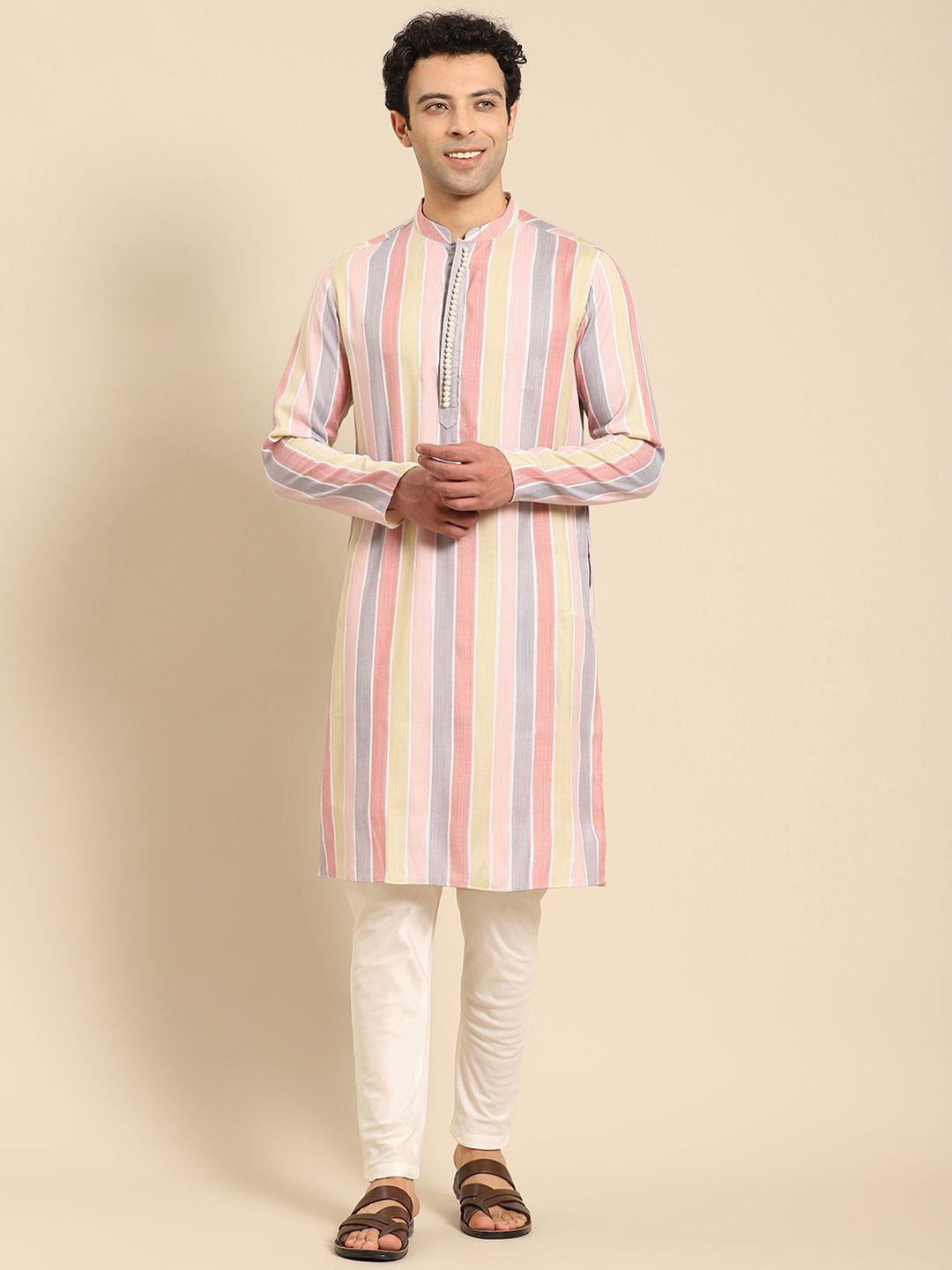 anouk striped mandarin collar straight kurta