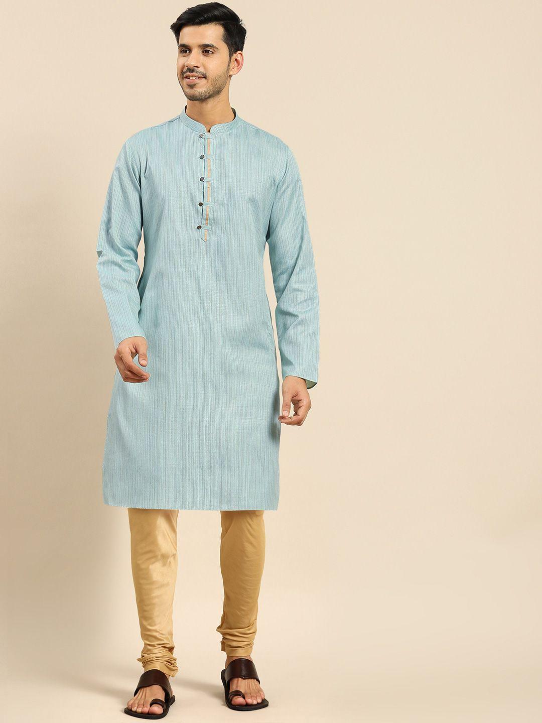 anouk striped mandarin collar straight kurta