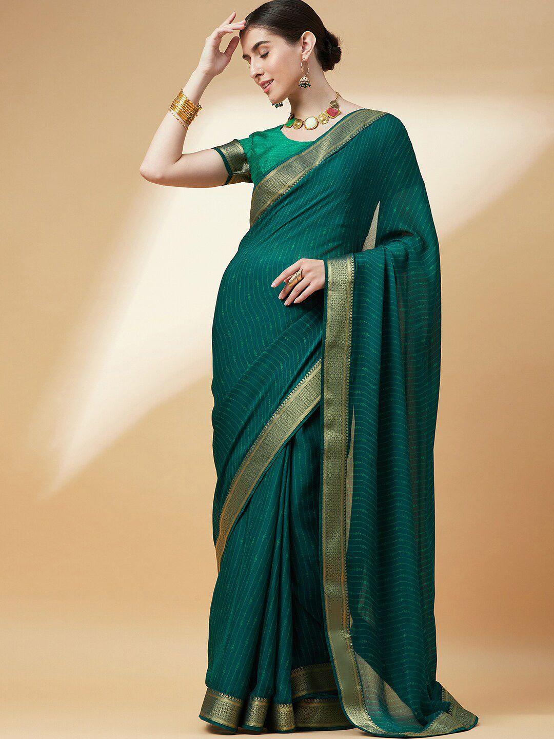 anouk striped pure chiffon zari bandhani saree