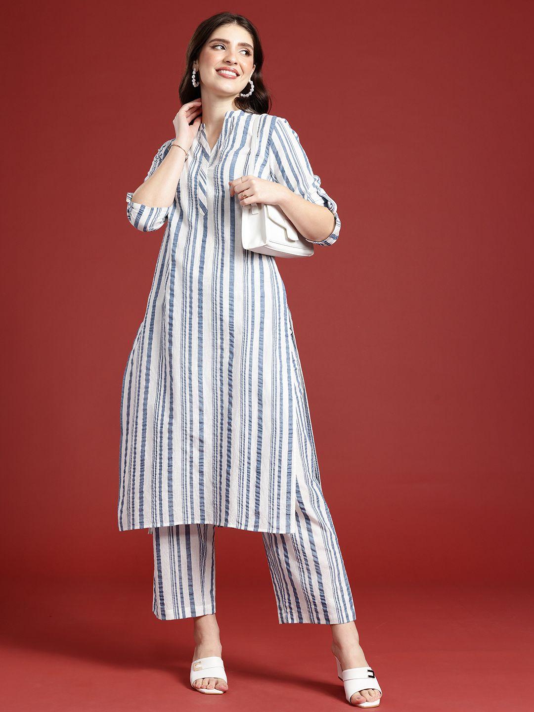 anouk striped pure cotton kurta with palazzos