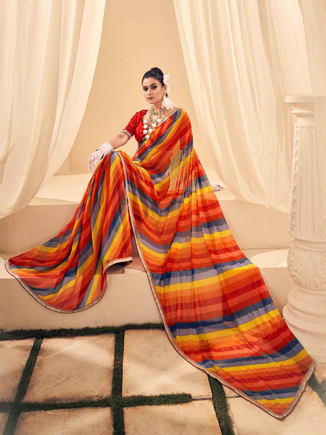 anouk striped sequinned leheriya saree