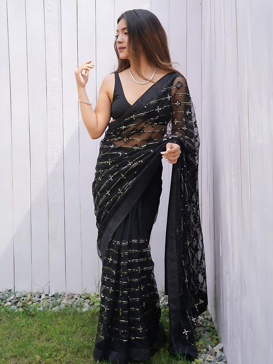 anouk striped sequinned net saree