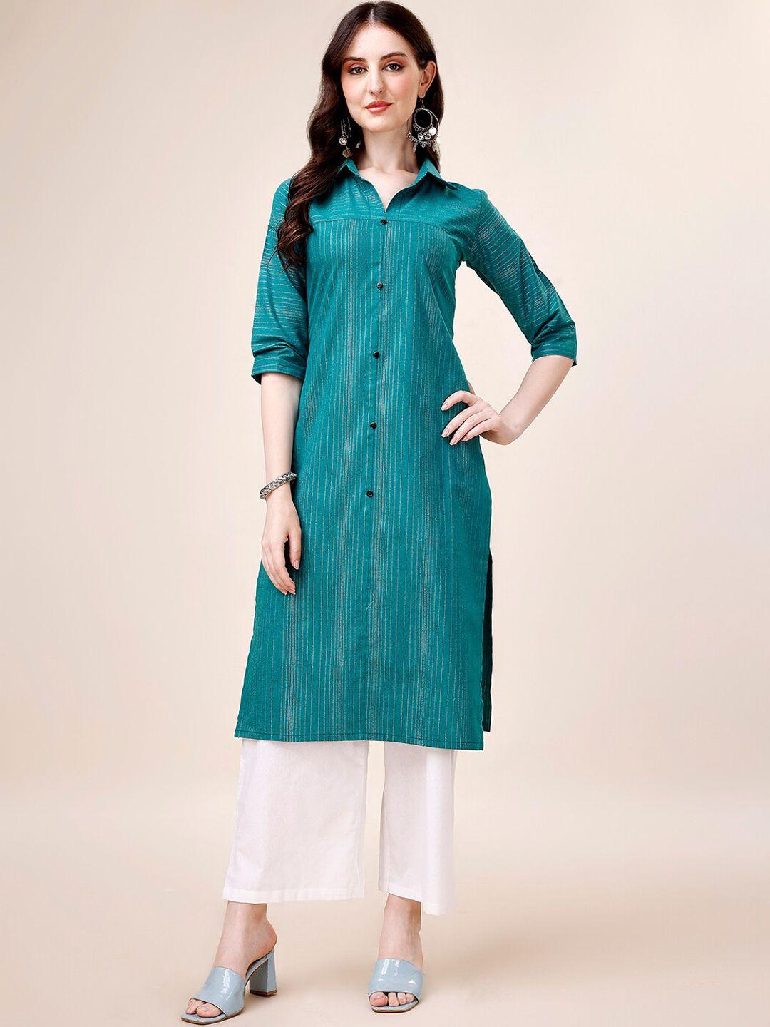 anouk striped shirt collar pure cotton kurta with palazzos