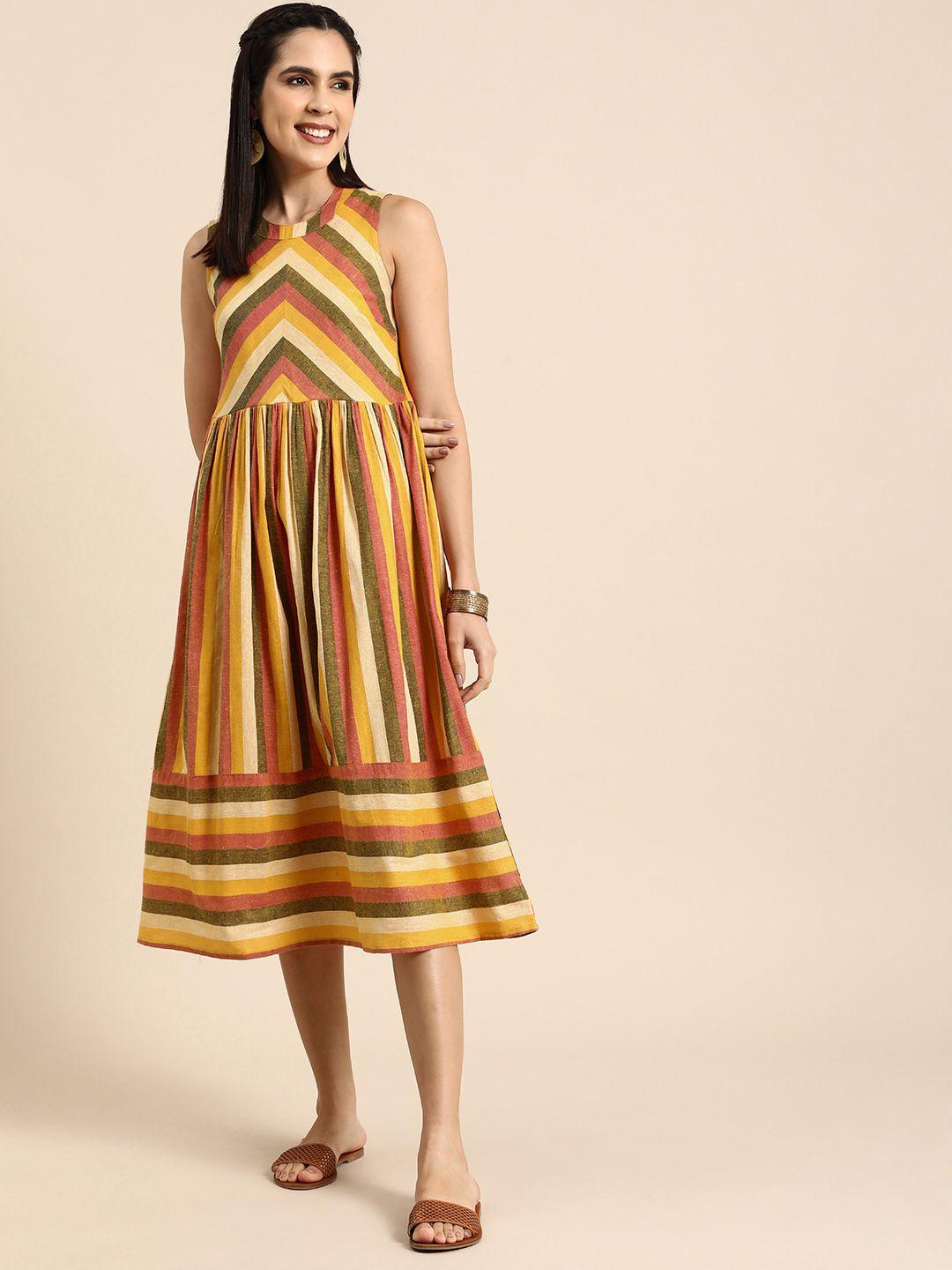 anouk striped sleeveless a-line midi dress