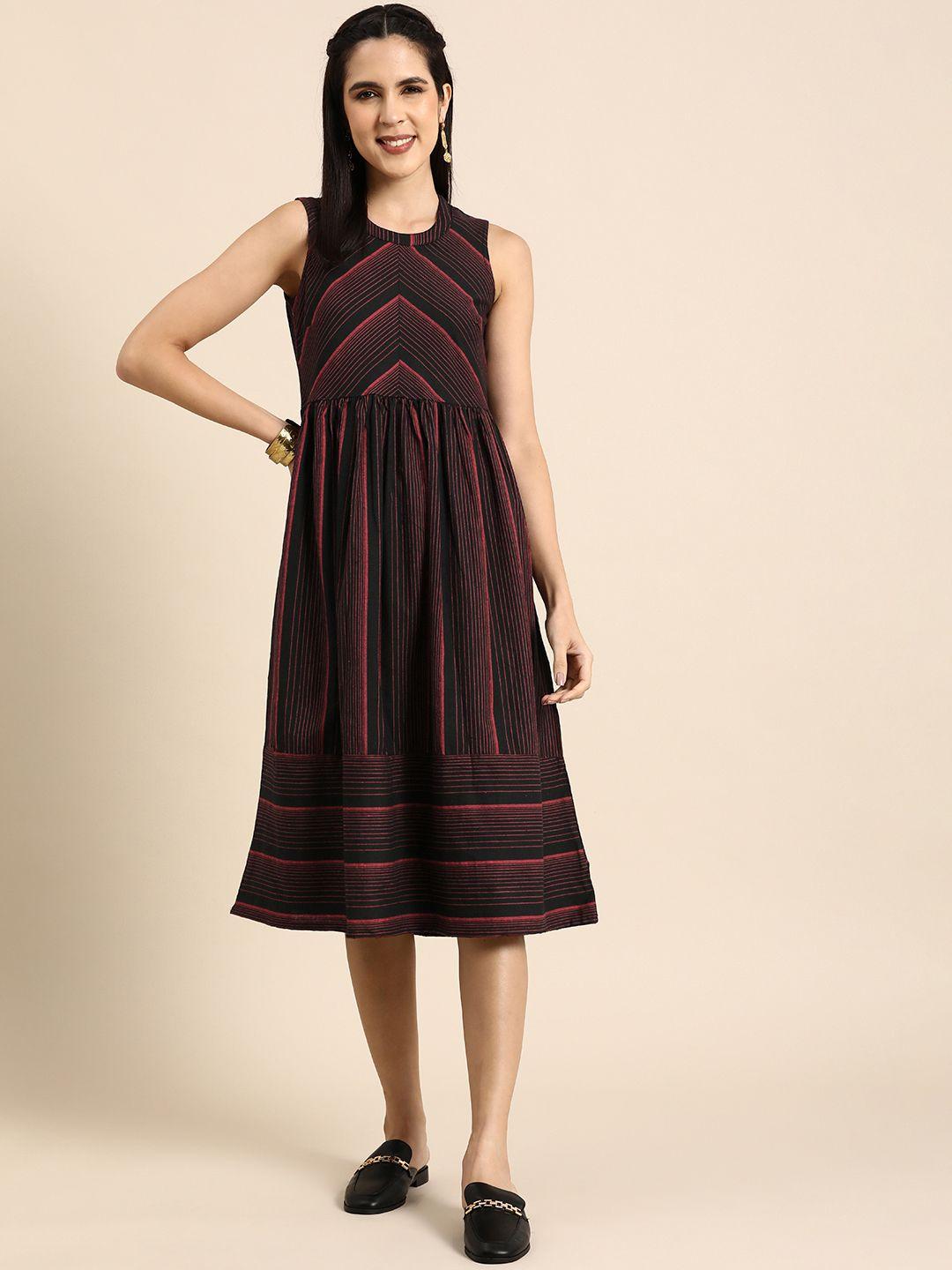 anouk striped sleeveless a-line midi dress