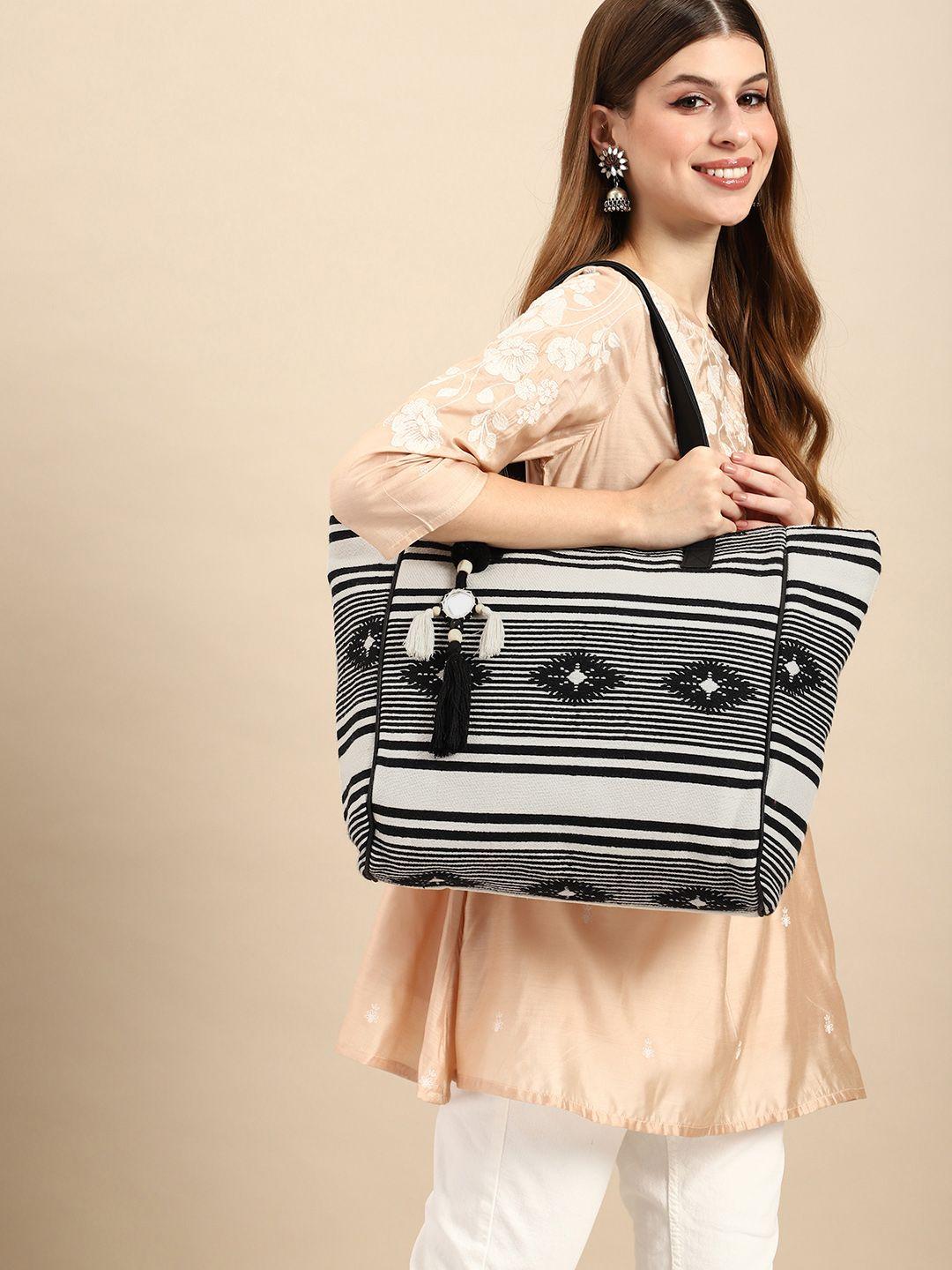 anouk striped tasselled oversized shopper tote bag