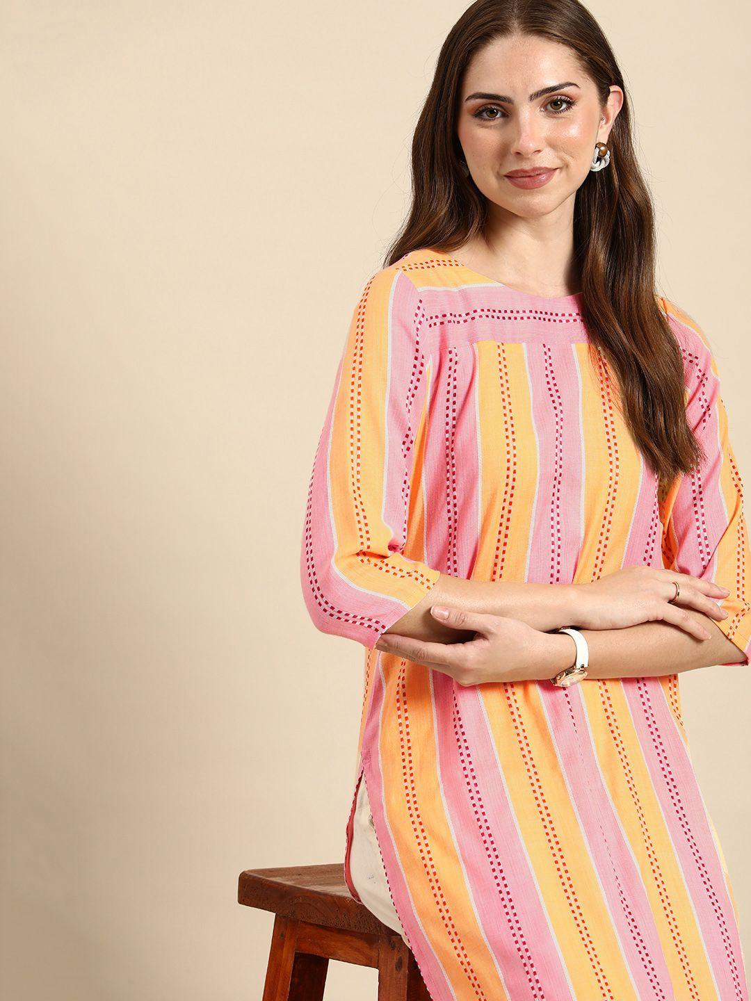 anouk striped thread work kurta