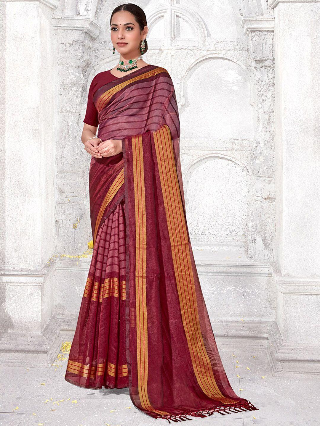 anouk striped zari khadi saree