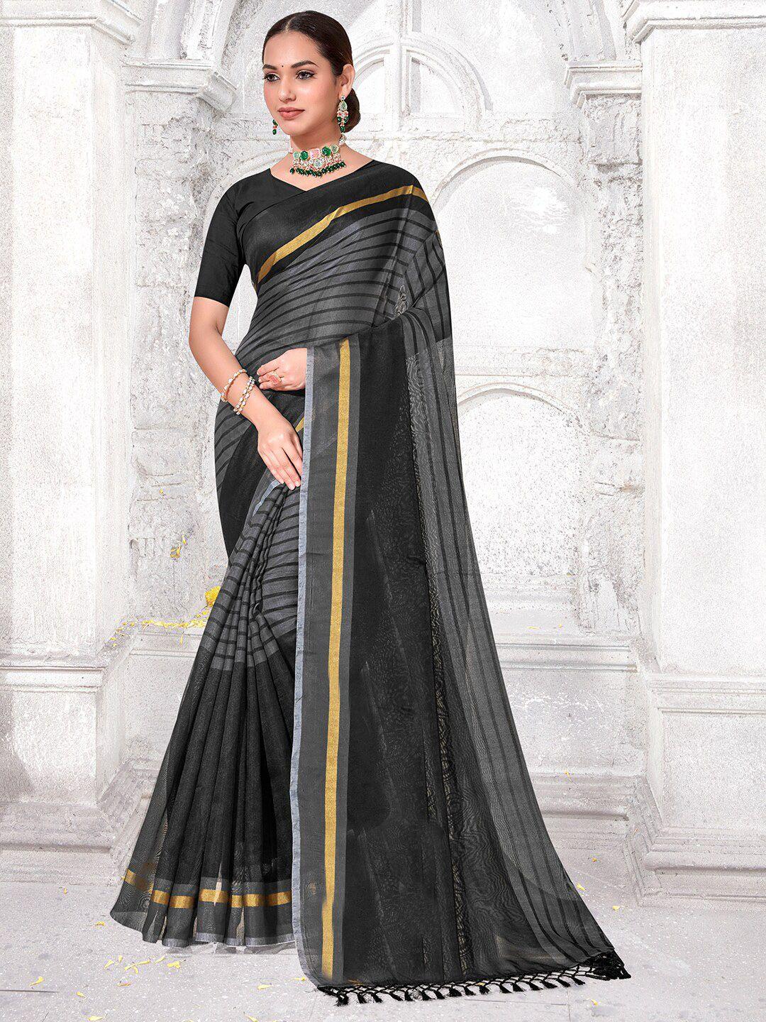 anouk striped zari khadi saree