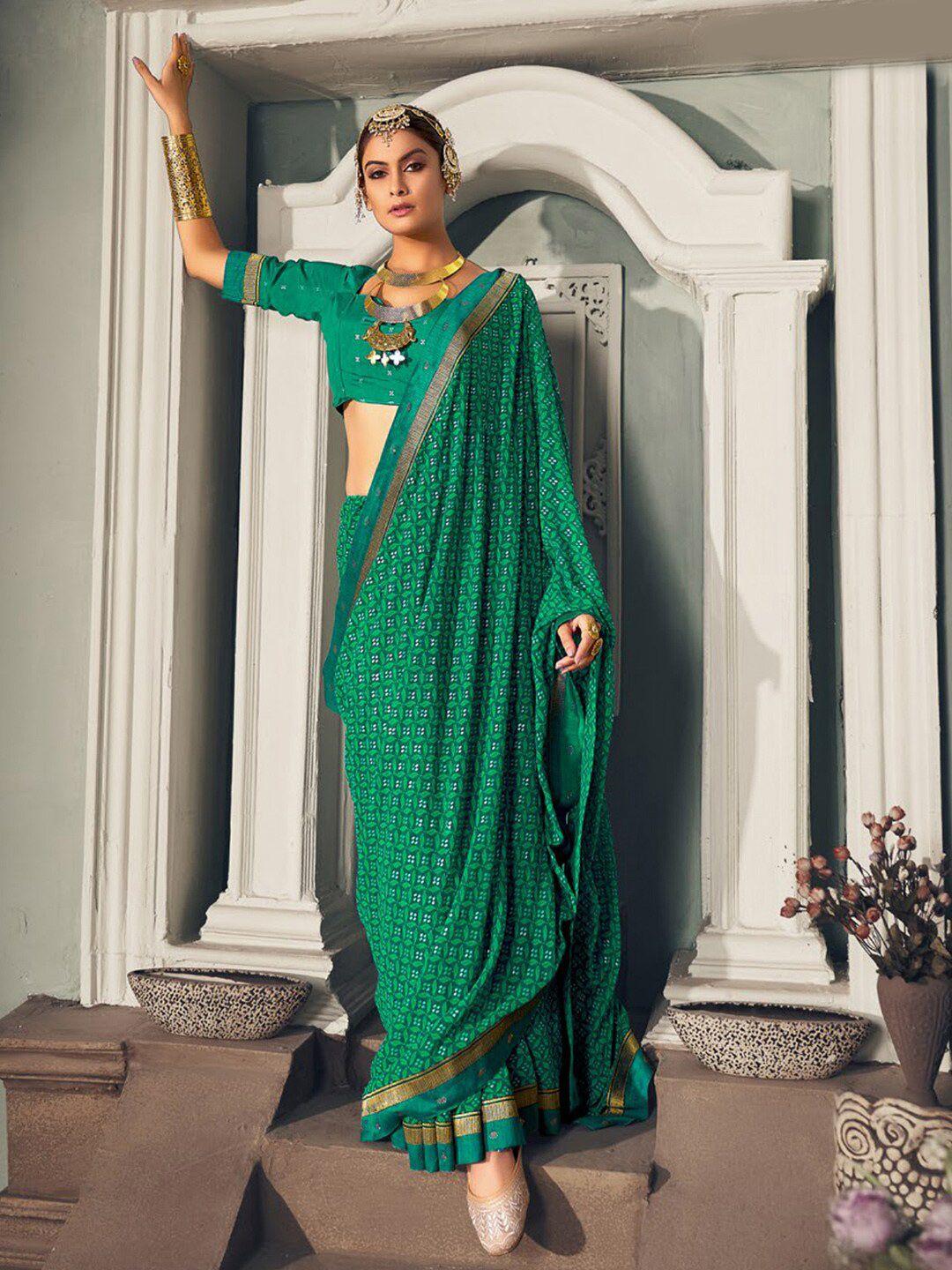 anouk teal & gold-toned ethnic motifs pure georgette bagru saree