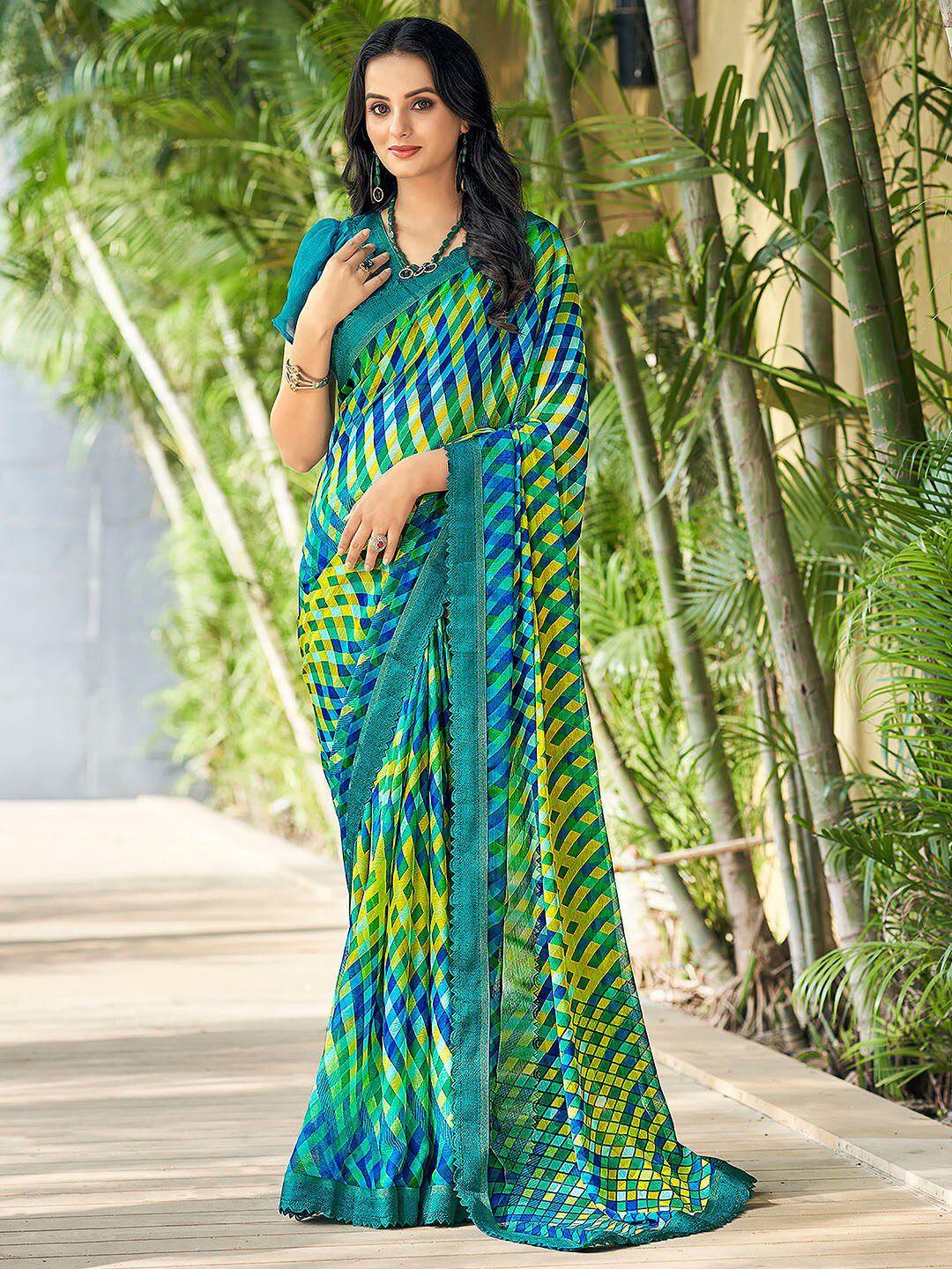 anouk teal & green pure chiffon designer saree