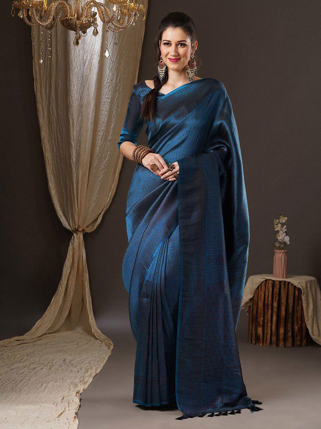 anouk teal ethnic motif woven design kanjeevaram saree