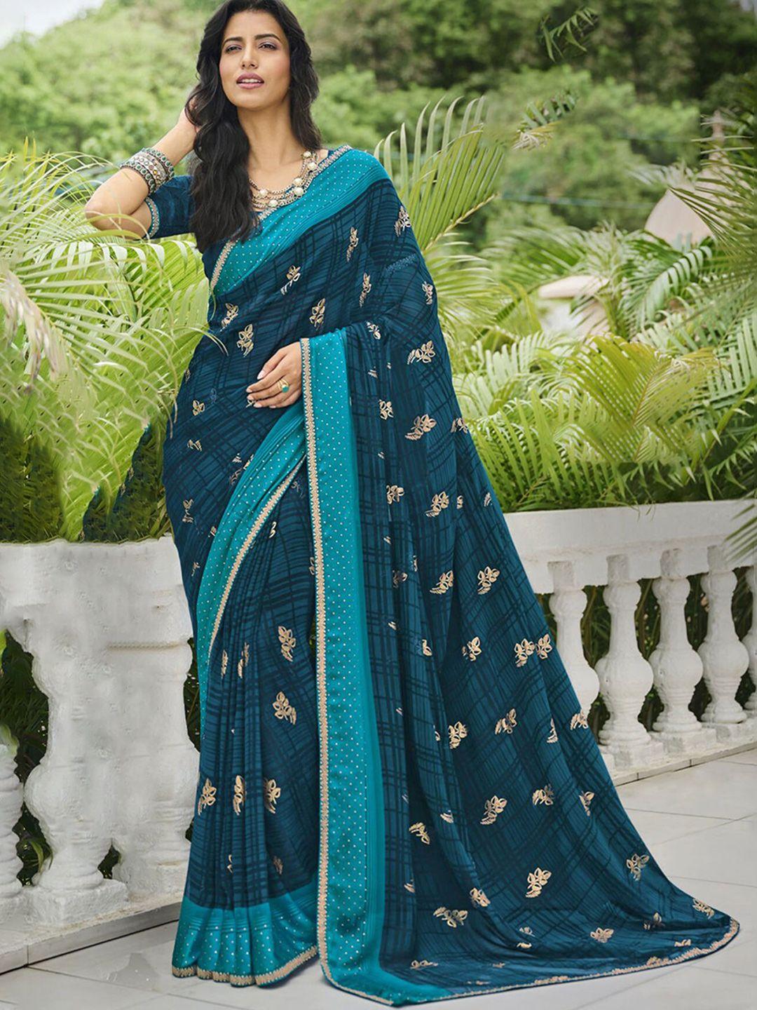 anouk teal ethnic motifs embroidered saree