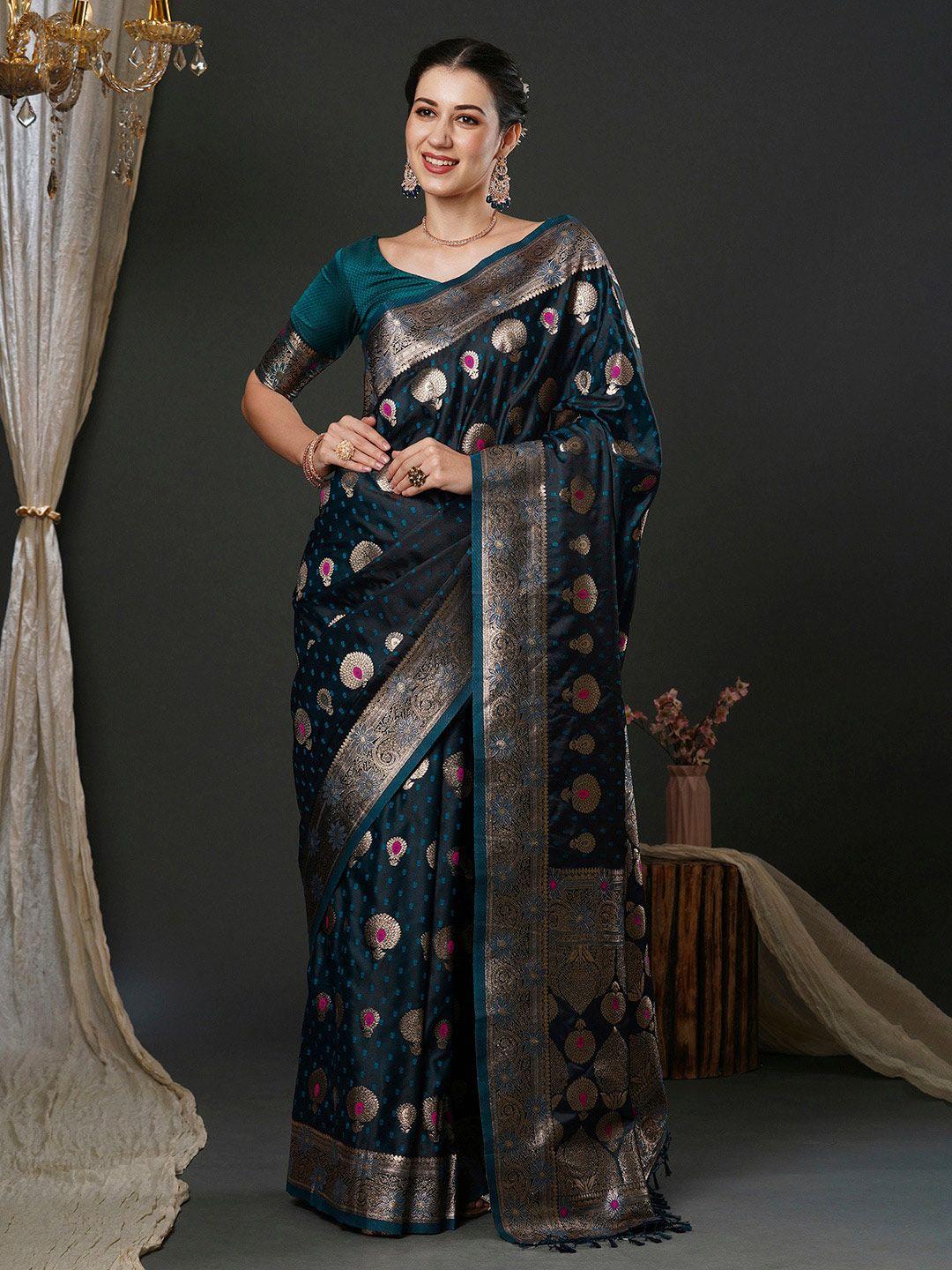 anouk teal ethnic motifs woven design banarasi saree