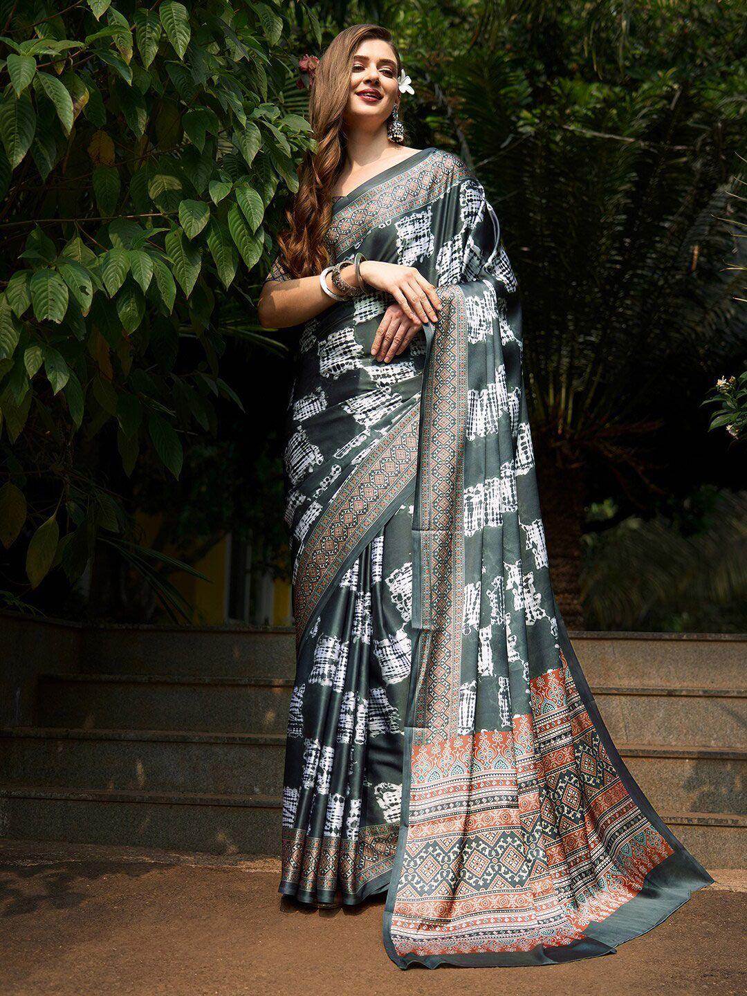 anouk tie and dye pure crepe block print saree