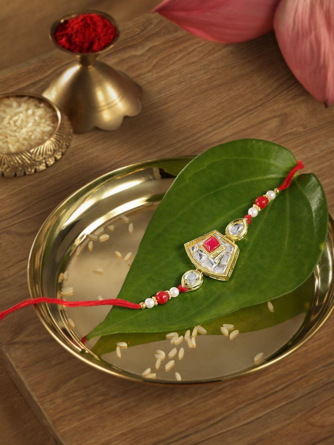 anouk unisex red kundan embellished rakhi