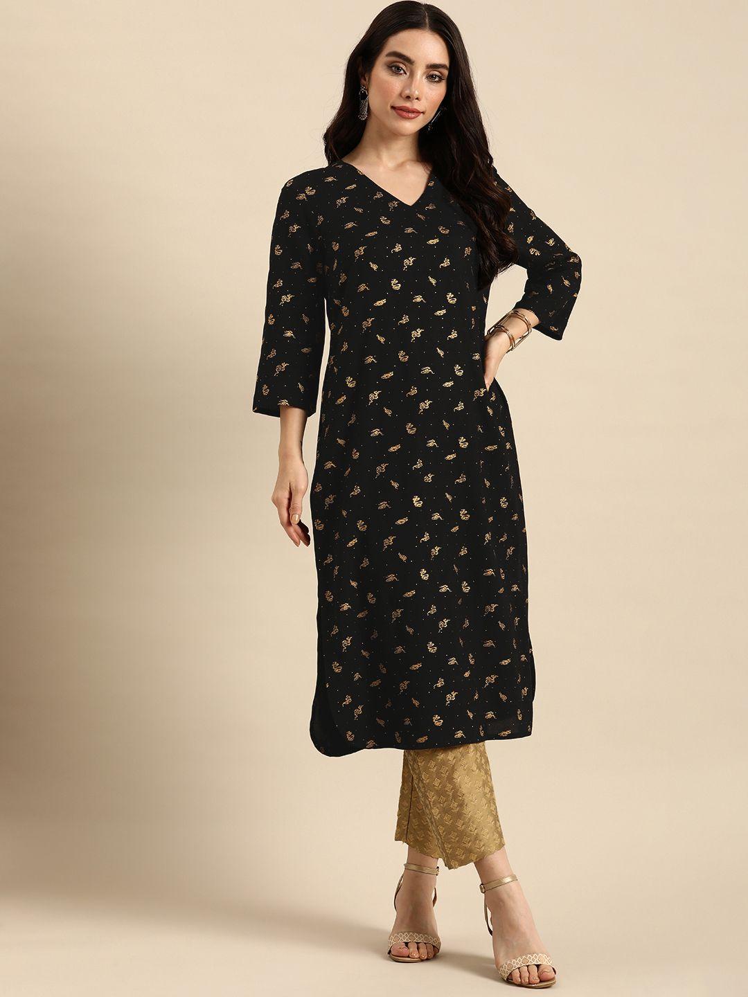 anouk v-neck abstract printed kurta