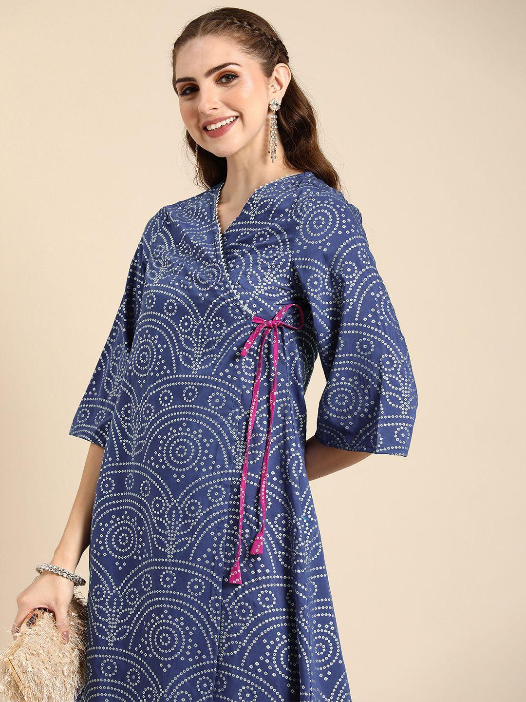 anouk v-neck geometric printed gotta patti a-line angrakha kurta