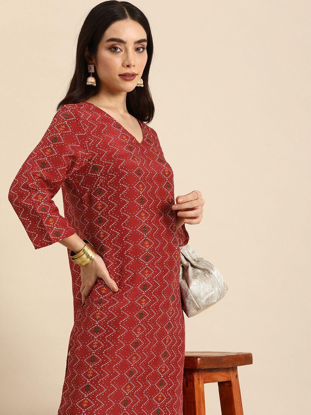 anouk v-neck geometric printed kurta