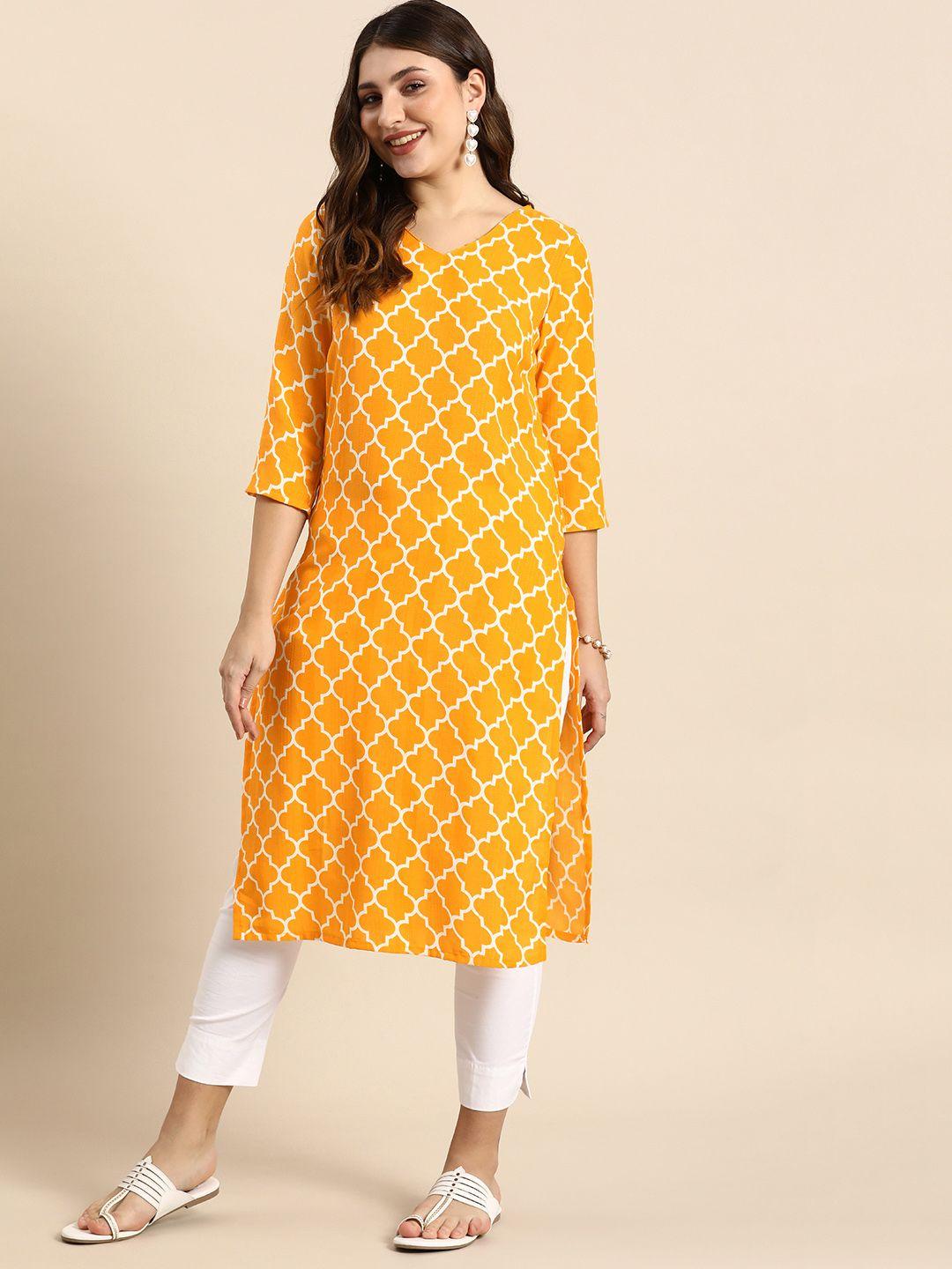 anouk v-neck geometric printed kurta