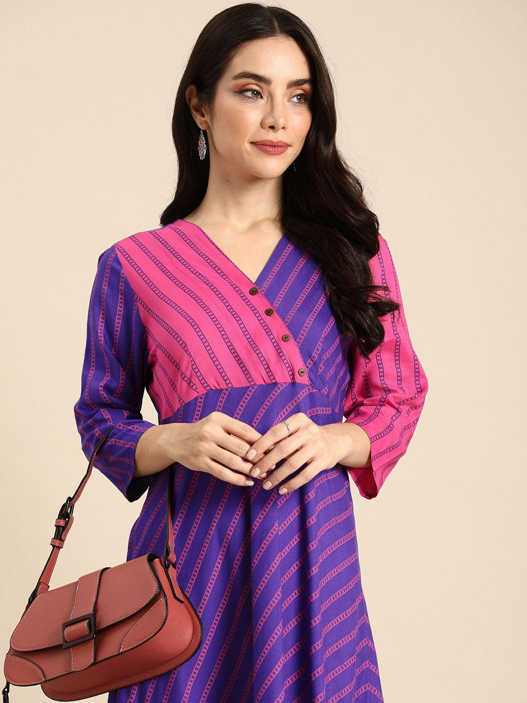 anouk v-neck striped wrap style empire ethnic dress