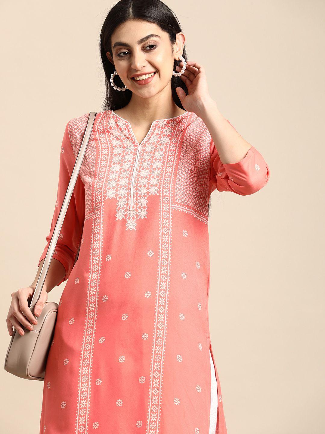 anouk v-neck three-quarter sleeves ethnic motifs printed kurta