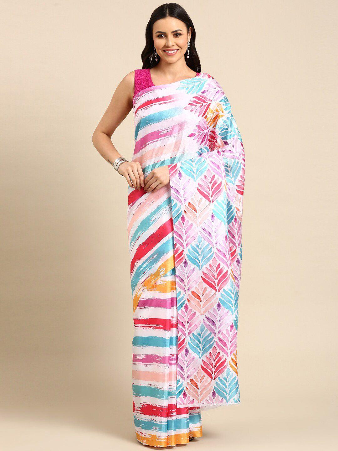 anouk white & pink ethnic motifs saree