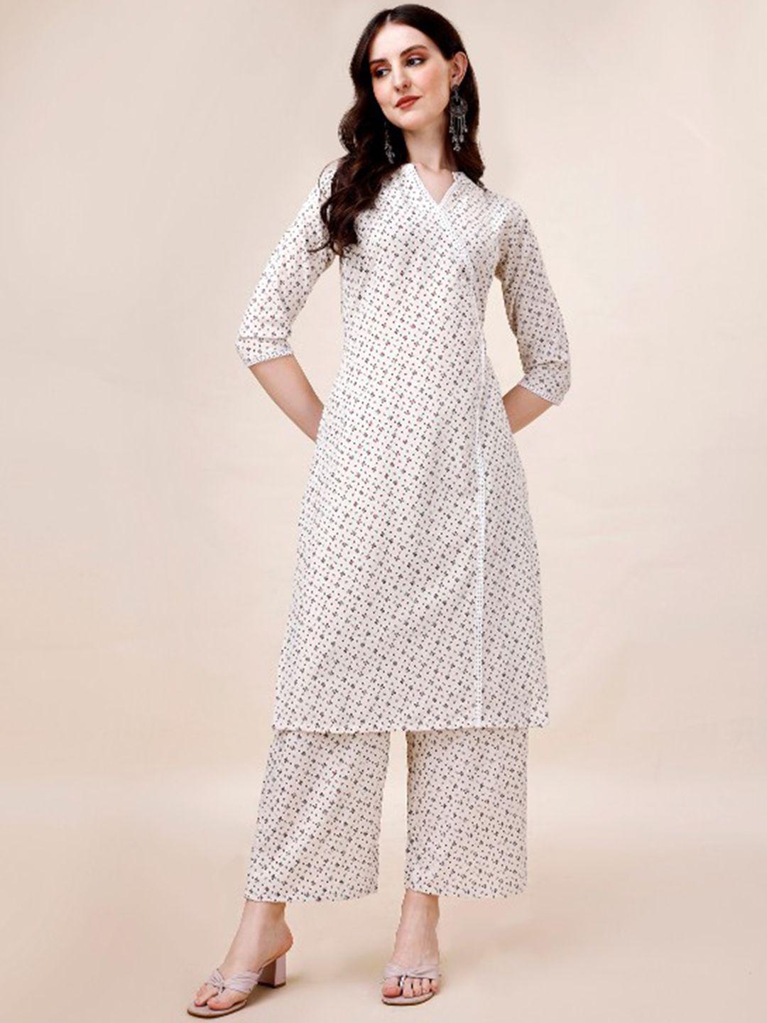 anouk white & red floral printed straight pure cotton kurta with palazzos