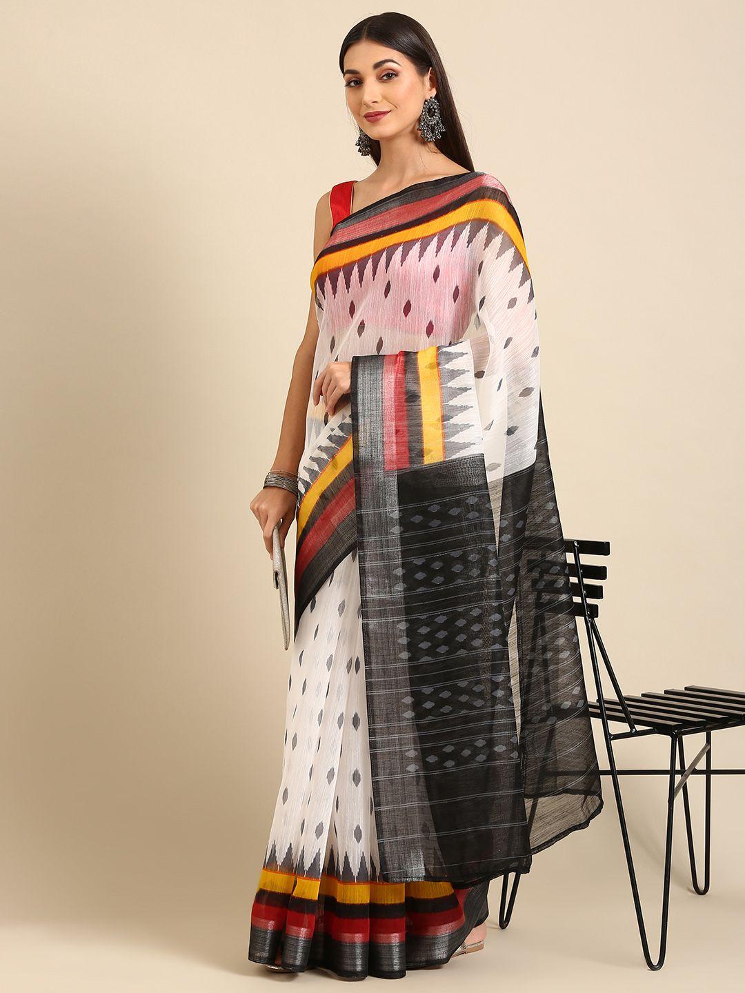 anouk white ethnic motifs saree