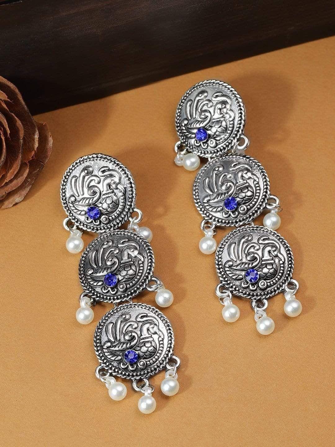 anouk woman oxidized silver-toned royal danglings earrings