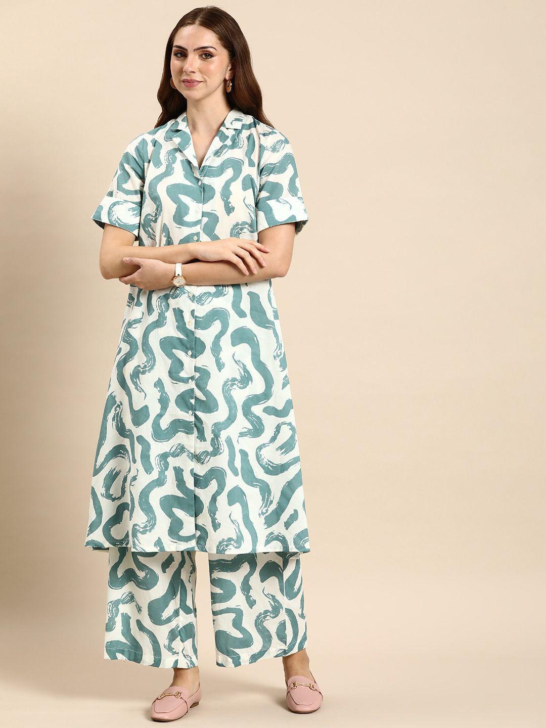 anouk women abstract printed pure cotton kurta with palazzos set