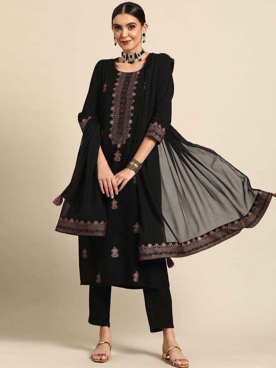 anouk women black ethnic motifs yoke design kurta with palazzos & dupatta