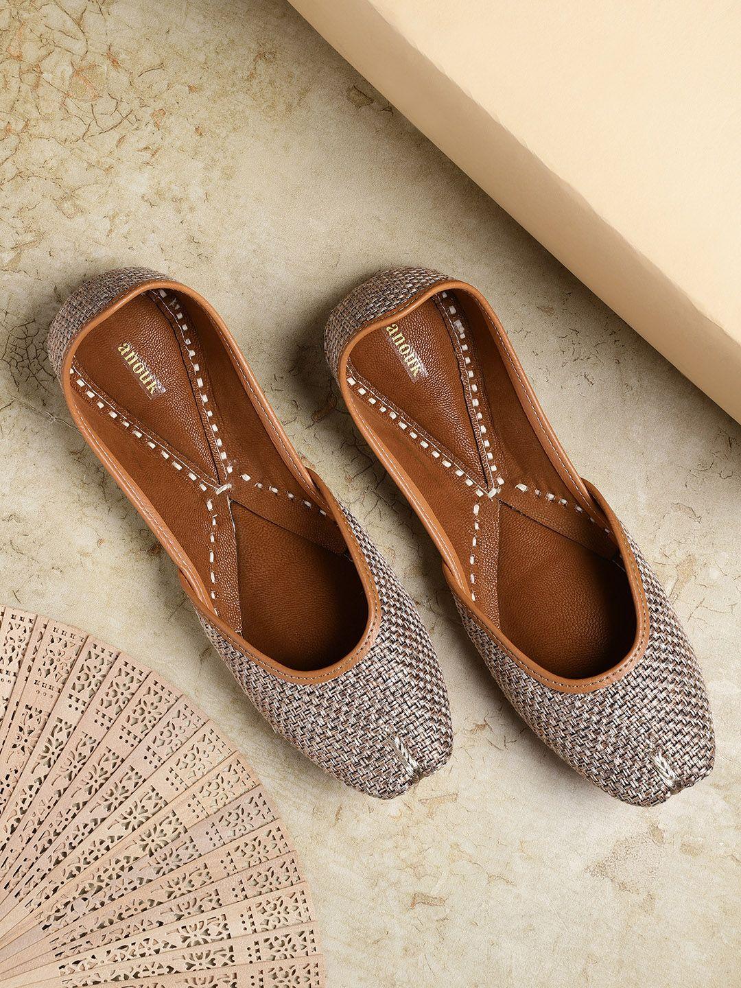 anouk women brown basketweave mojaris