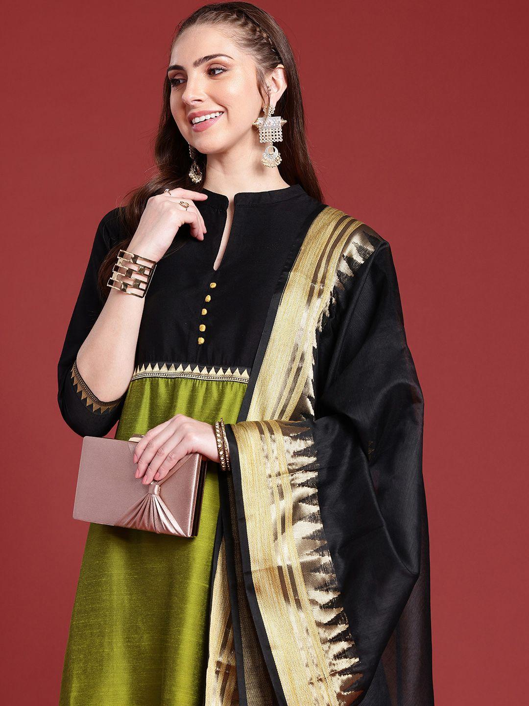 anouk women colourblocked regular kurta with churidar & dupatta