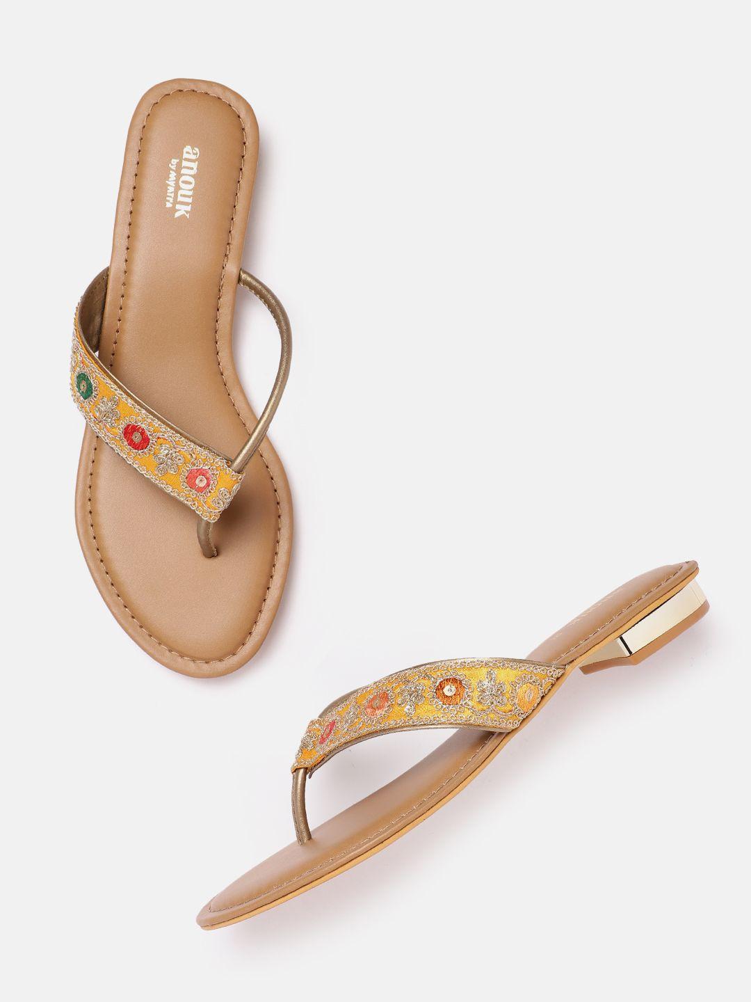 anouk women embroidered ethnic open toe flats