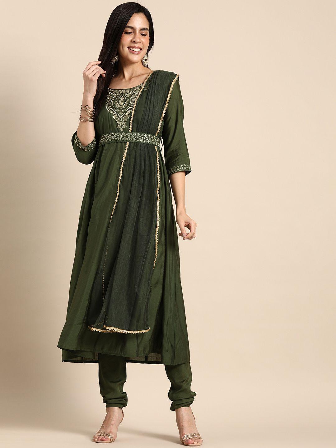 anouk women ethnic motifs embroidered empire kurta with churidar & with dupatta